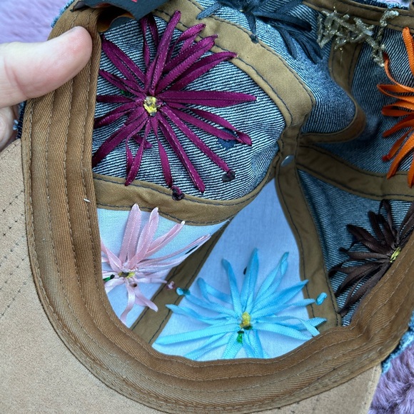 Vintage NEW handmade abstract floral embroidered on distressed denim OS - Picture 12 of 13